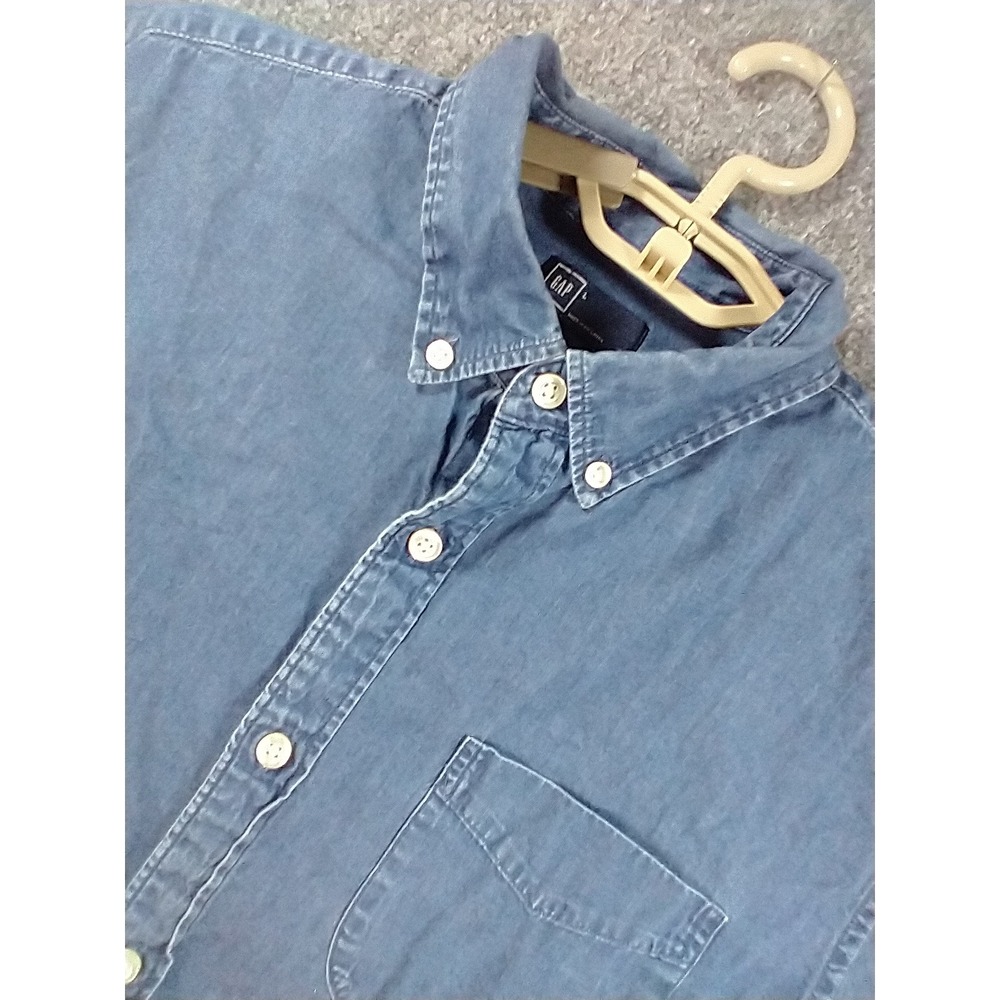 Gap Mens Blue Denim Button Down Shirt Long Sleeve Cotton Chambray jean